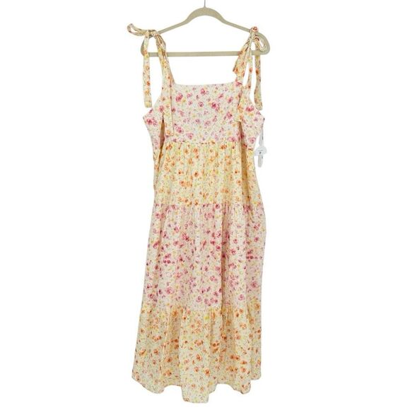 Arula Floral Square Neck Shoulder Tie Tiered Maternity Friendly Midi Dress 2X - Picture 3 of 14